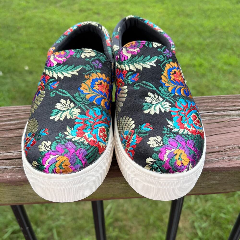BRASH Asian Inspired Floral Metallic Brocade Slip-On Sneakers/Shoes Size 8.5